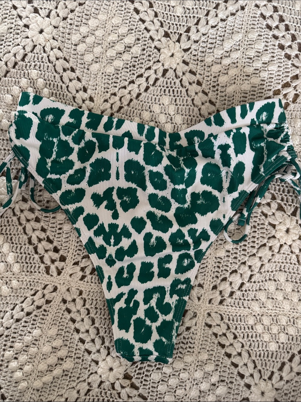 Green and White Leopard Print Bikini Bottoms - Picture 3 of 3